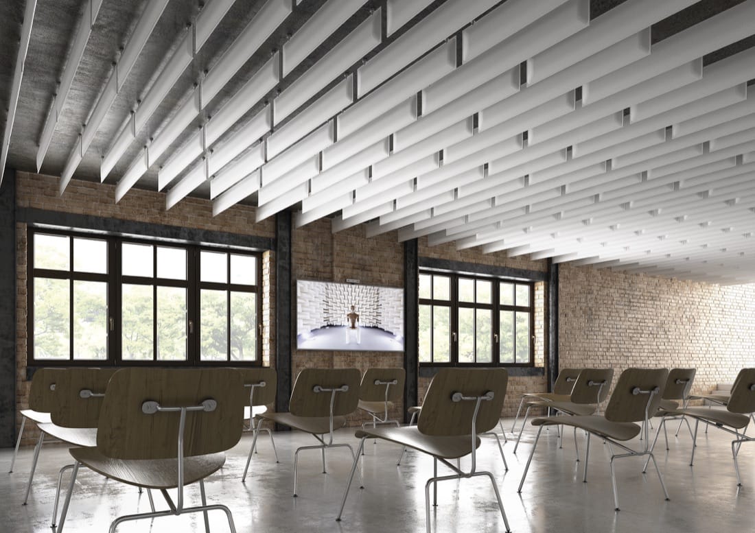 Snowsound Baffle Direct 8.5 rows on a loft ceiling