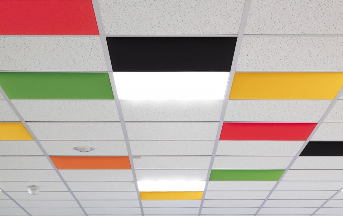 Snowsound IN acoustic tiles recessed in a suspended ceiling grid