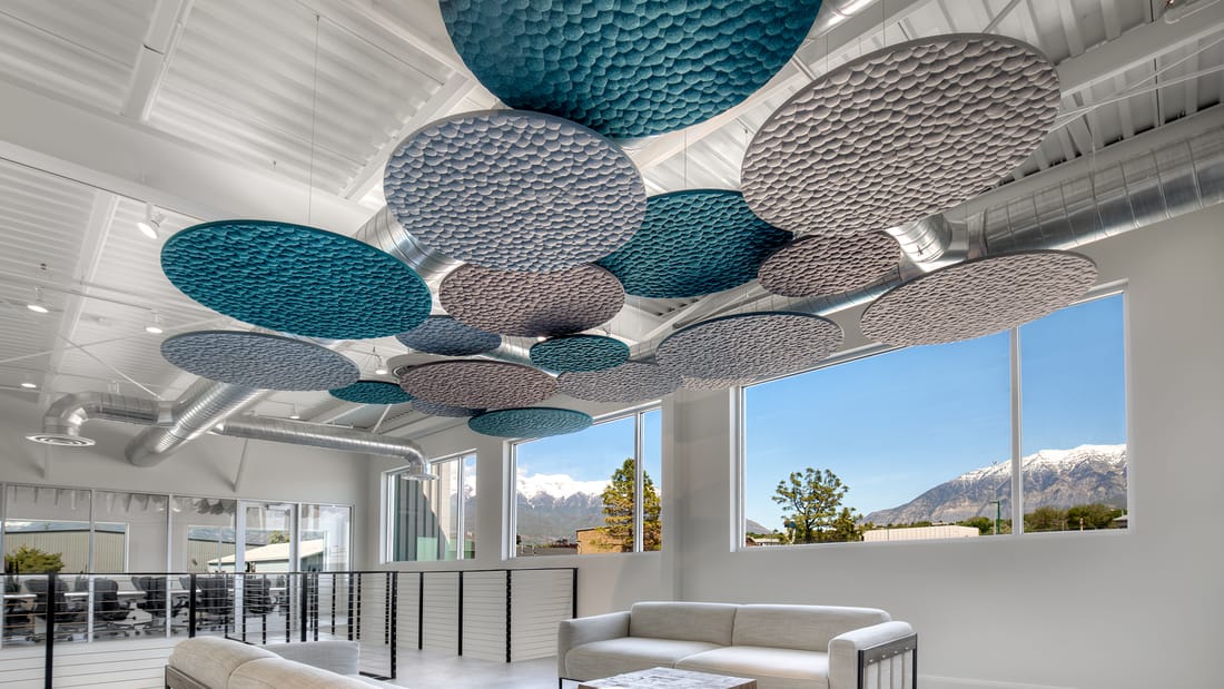 Soelberg MUTO ceiling clouds installed in an open room